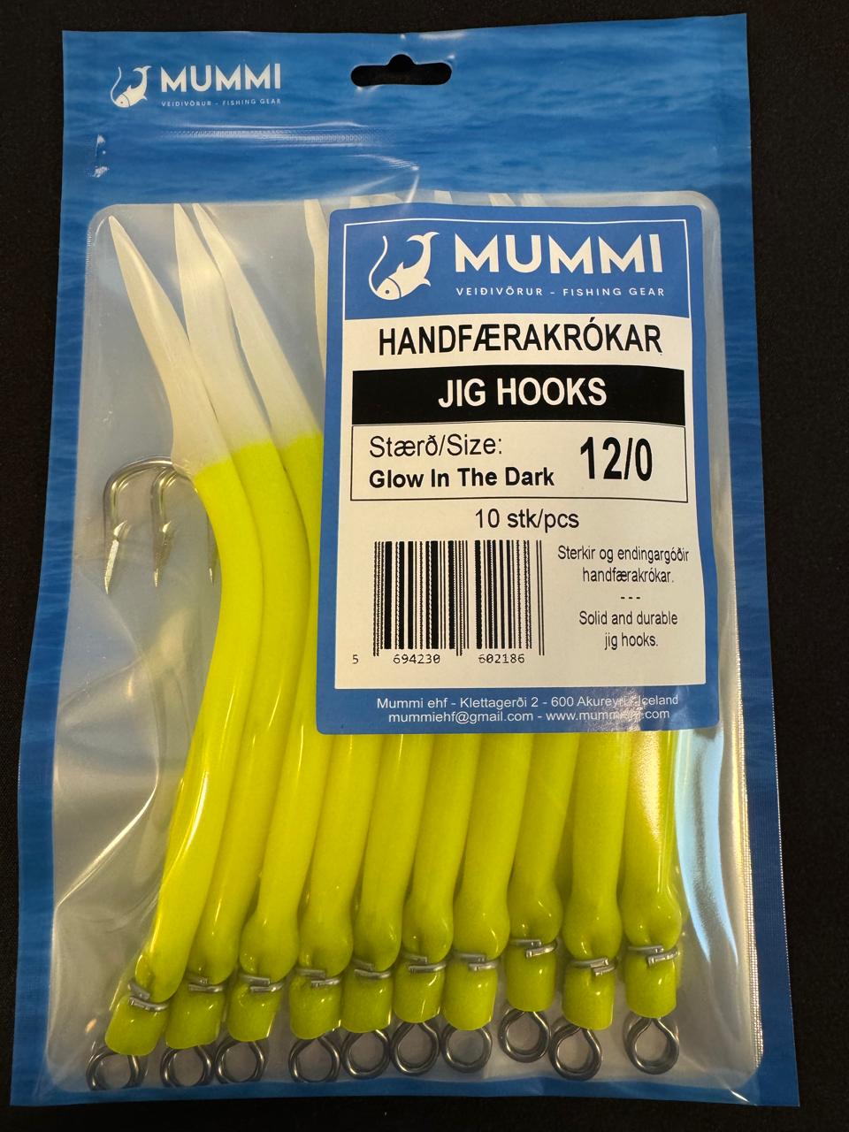 12/0 Krókar Sjálflýsandi 10 krókar í pakkningu
