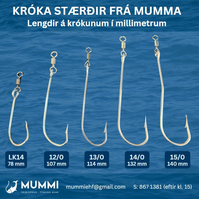 13/0 Krókar, Standard, 10 stk í pakkningu